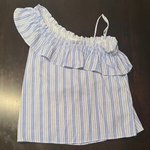 Sweet Wanderer Off-Shoulder Blue and White Blouse